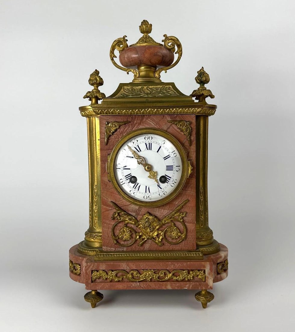 ROUGE MARBLE BRONZE MOUNTED FRENCH MANTEL CLOCK (1 of 18)