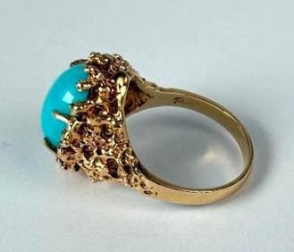 GOLD AND TURQUOISE STONE RING