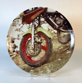 ROBERT RAUSCHENBERG RARE LIMITED EDITION PORCELAIN MOTORCYCLE PLATE FOR THE GUGGENHEIM MUSEUM