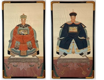 PAIR OF LARGE CHINESE ANCESTRAL PORTRAITS
