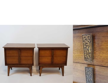 PAIR OF BASSETT BRUTALIST "MAYAN" NIGHTSTANDS