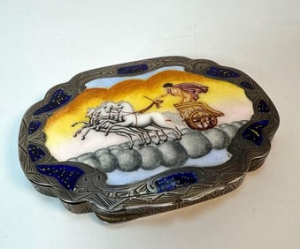 ANTIQUE ITALIAN ENAMEL COMPACT, FLORENCE ,  GALLETTI ALDEMARO, ITALY MARKED 800 SILVER