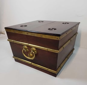 LARGE ASIAN BRASS MOUNTED ROSEWOOD WINE BUCKET/ PLANTER WITH MILITARY CAMPAIGN HANDLES