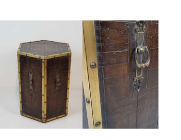 ANGLO-INDIAN HEXAGONAL BRASS MOUNTED WOODEN ONE DOOR STAND