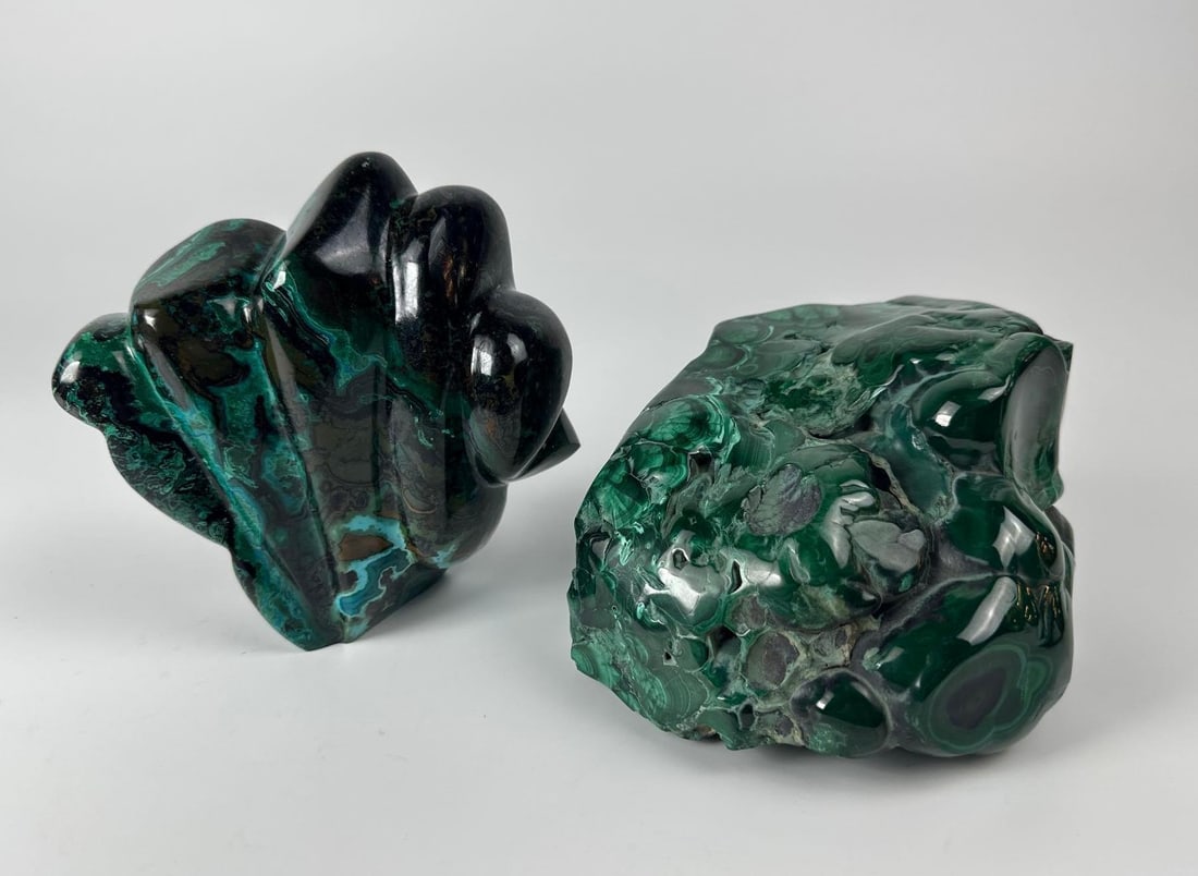 TWO LARGE POLISHED MINERAL SPECIMENS MALACHITE AND CHRYSOCOLLA (1 of 12)