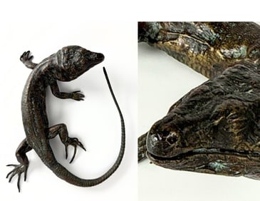 EXQUISITE CAST ANTIQUE BRONZE SALAMANDER / LIZARD VIENNA BRONZE STYLE