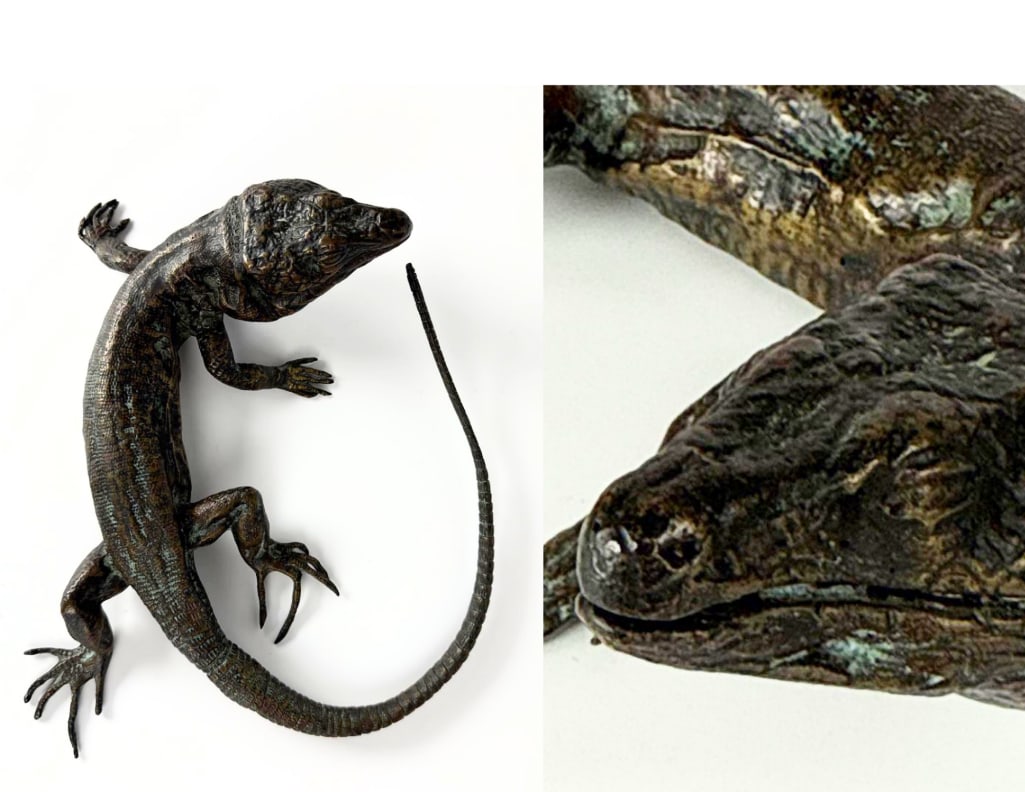 EXQUISITE CAST ANTIQUE BRONZE SALAMANDER / LIZARD VIENNA BRONZE STYLE (1 of 9)