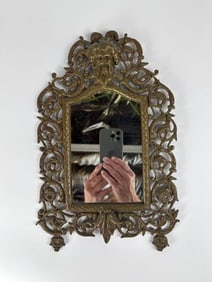 SMALL ANTIQUE CAST VICTORIAN BRASS BACCHUS MIRROR