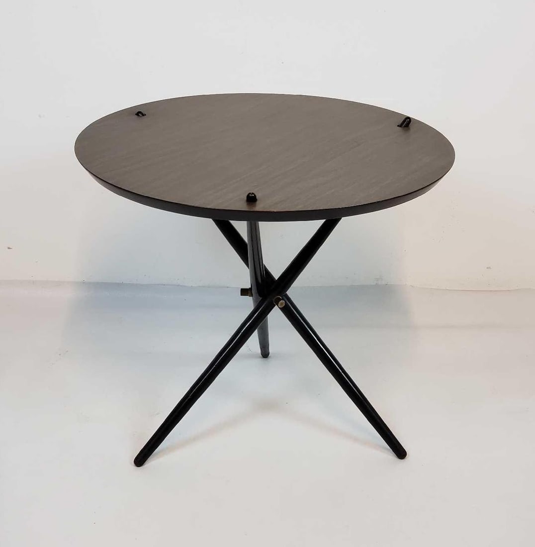 HANS BELLMAN FOR KNOLL MID CENTURY WOOD AND LAMINATE TRIPOD TABLE (1 of 10)
