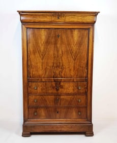 ANTIQUE LOUIS PHILIPPE FRENCH WALNUT SECRATAIRE ABATTANT WITH TWO SPRING LOADED SECRET COMPARTMENTS