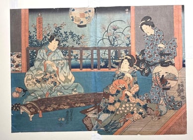 ANTIQUE JAPANESE WOODBLOCK UKIYO-E PRINT STAMPED