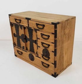 JAPANESE KIRI CHOBA MERCHANT CABINET WITH HAND WROUGHT IRON HARDWARE