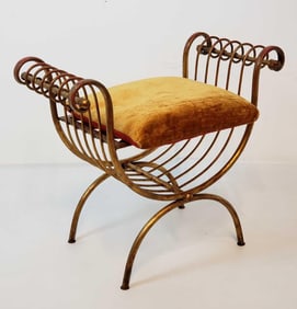HOLLYWOOD REGENCY ITALIAN GILT IRON CERULE BENCH