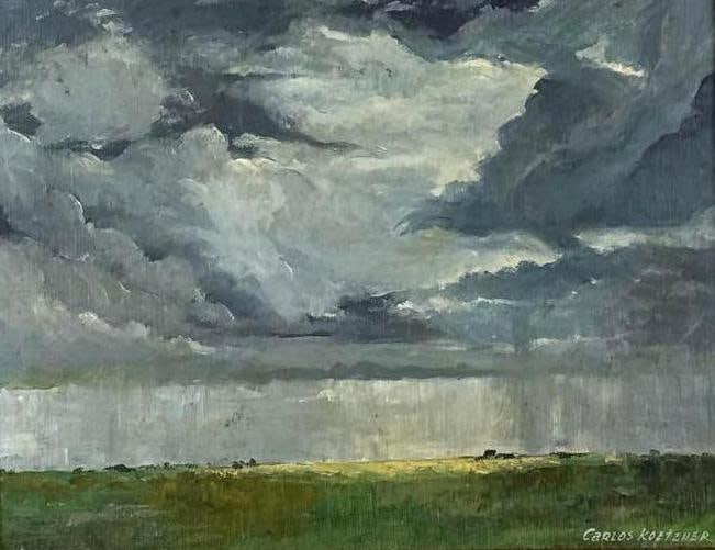 CARLOS KOETZNER COASTAL SCENE PAINTING: A shore scene. Dimensions: 11”x14” Artist: Carlos Koetzner Provenance: A New York Collector Notes: Although care is taken to photograph and describe the item, absence of a condition r