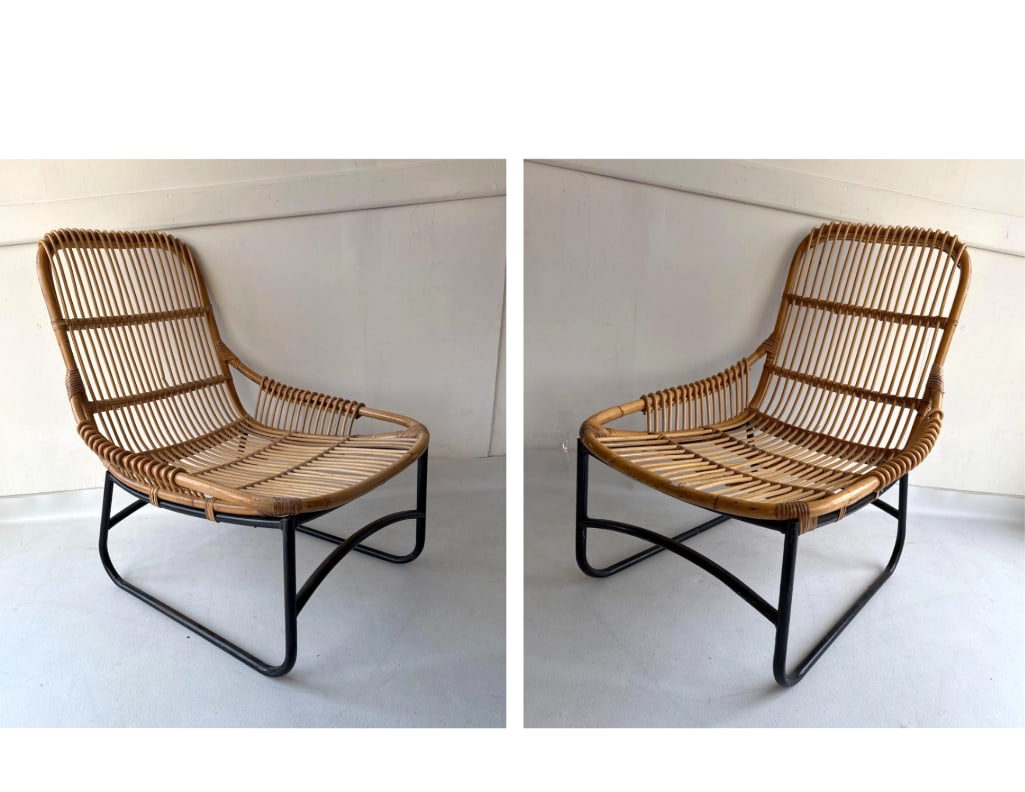 PAIR OF MID-CENTURY MODERN RATTAN LOUNGE CHAIRS (1 of 18)