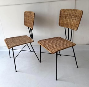 UNUSUAL PAIR OF METAL AND WICKER CHAIRS