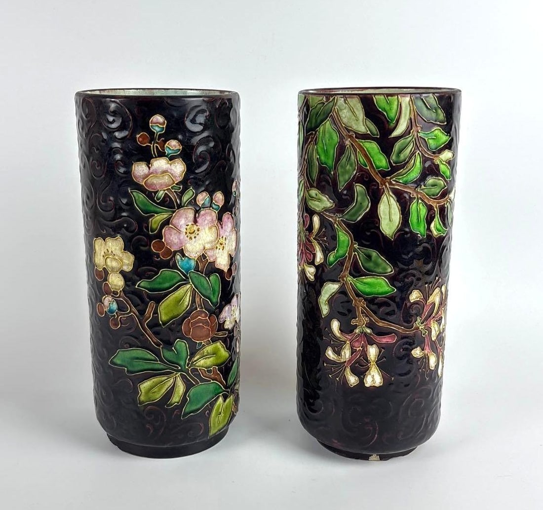 PAIR OF VIEILLARD BORDEAUX CYLINDER VASES (1 of 7)