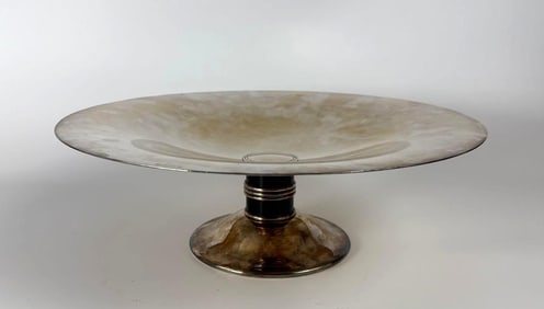 CHRISTOFLE ART DECO SILVER PLATE AND ENAMEL FOOTED CENTERPIECE BOWL