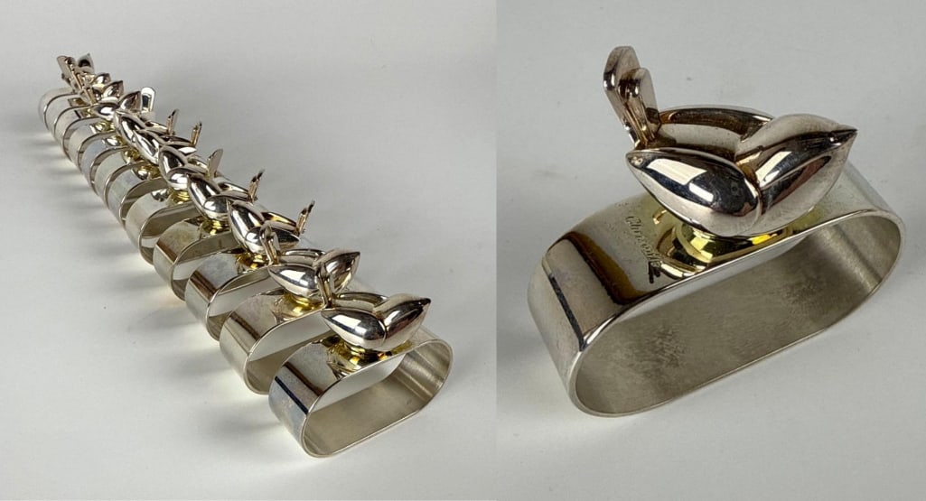 SET 12 CHRISTOFLE PICCOLO SILVER PLATE BIRD MOTIF NAPKIN RINGS (1 of 13)