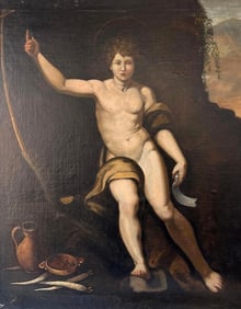 AFTER RAPHAEL, 'SAINT JOHN THE BAPTIST AS A BOY' ANTIQUE OIL ON CANVAS