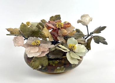 CHINESE JADE TREE WITH CLOISONNE BOWL