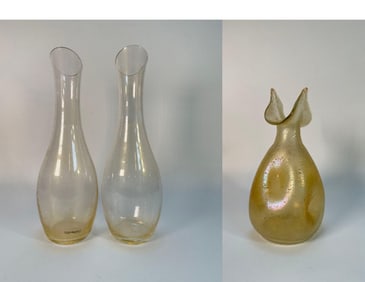 TRIO OF OVERSHOT 'ICE GLASS' VASES INCLUDING NASON MORETTI & KRALIK OVERSHOT