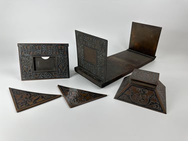 FIVE PIECE HEINTZ STYLE STERLING OVER BRONZE DESK SET