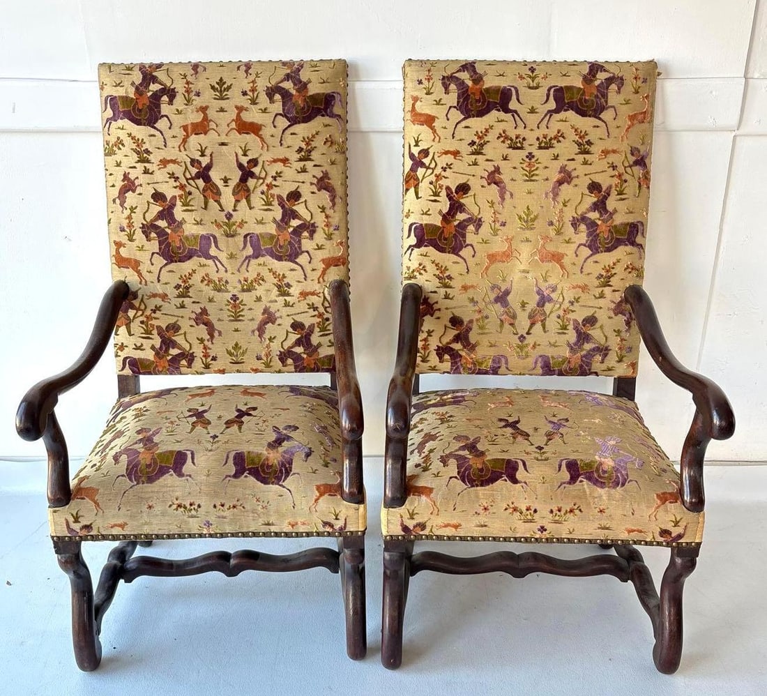 PAIR OF ANTIQUE CHAIRS WITH EXCEPTIONAL PERSIAN MOTIF DEVORE UPHOLSTERY (1 of 10)