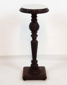 19TH CENTURY TURNED MAHOGANY MARBLE TOP PLANT STAND