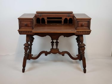 ANTIQUE MAHOGANY SPINET DESK ON STAND CIRCA 1920