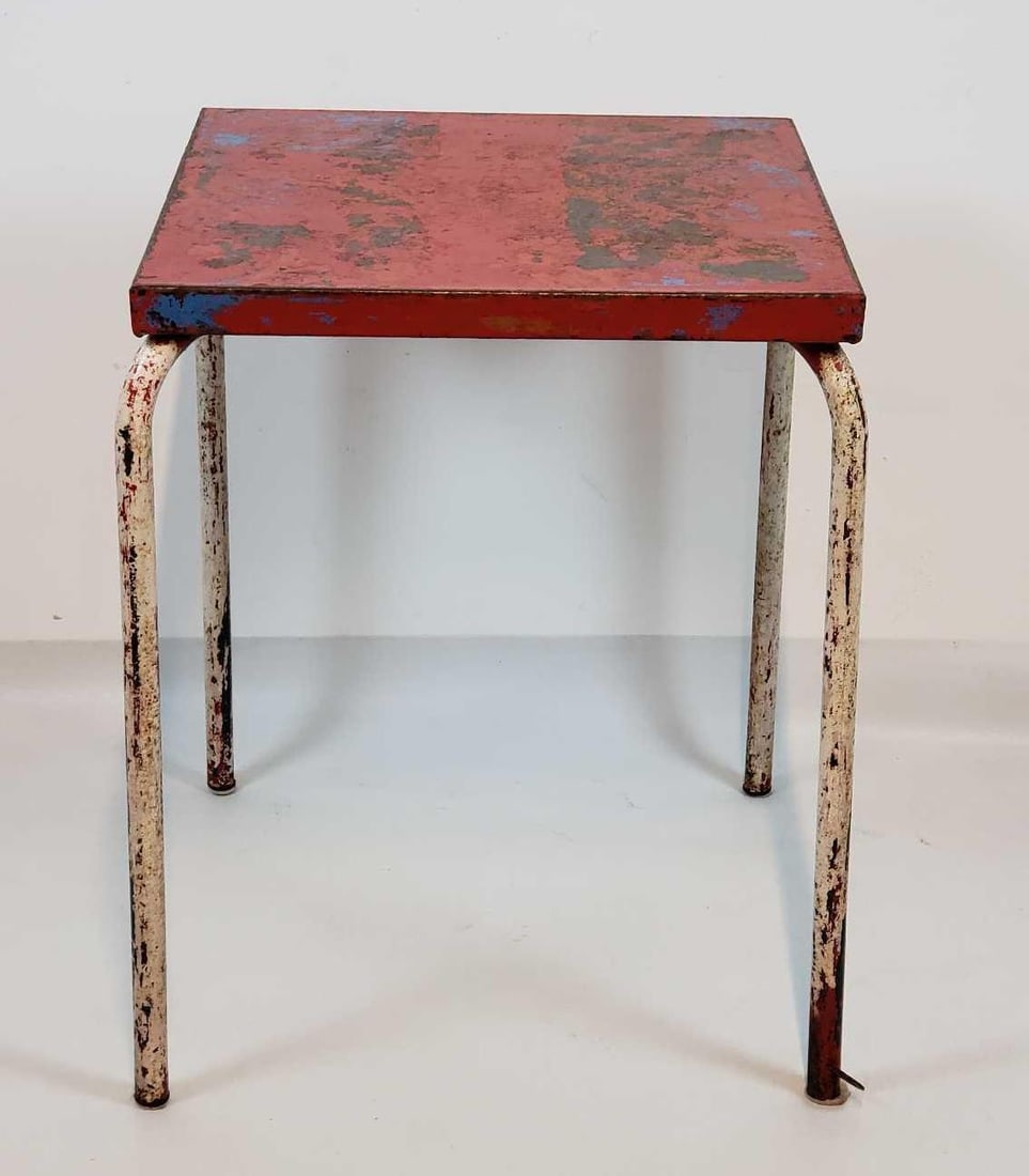 VINTAGE DISTRESSED METAL CAFE TABLE ATTRIBUTED TO JEAN PROUVE (1 of 8)