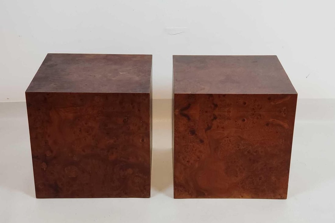 PAIR OF BURL WOOD VENEER CUBE SIDE TABLES (1 of 10)