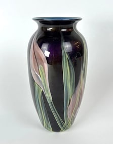RICHARD SATAVA SIGNED ART GLASS VASE "LILY PULPIT"