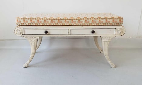 ANTIQUE NEOCLASSICAL-STYLE PAINTED BENCH WITH DRAWERS