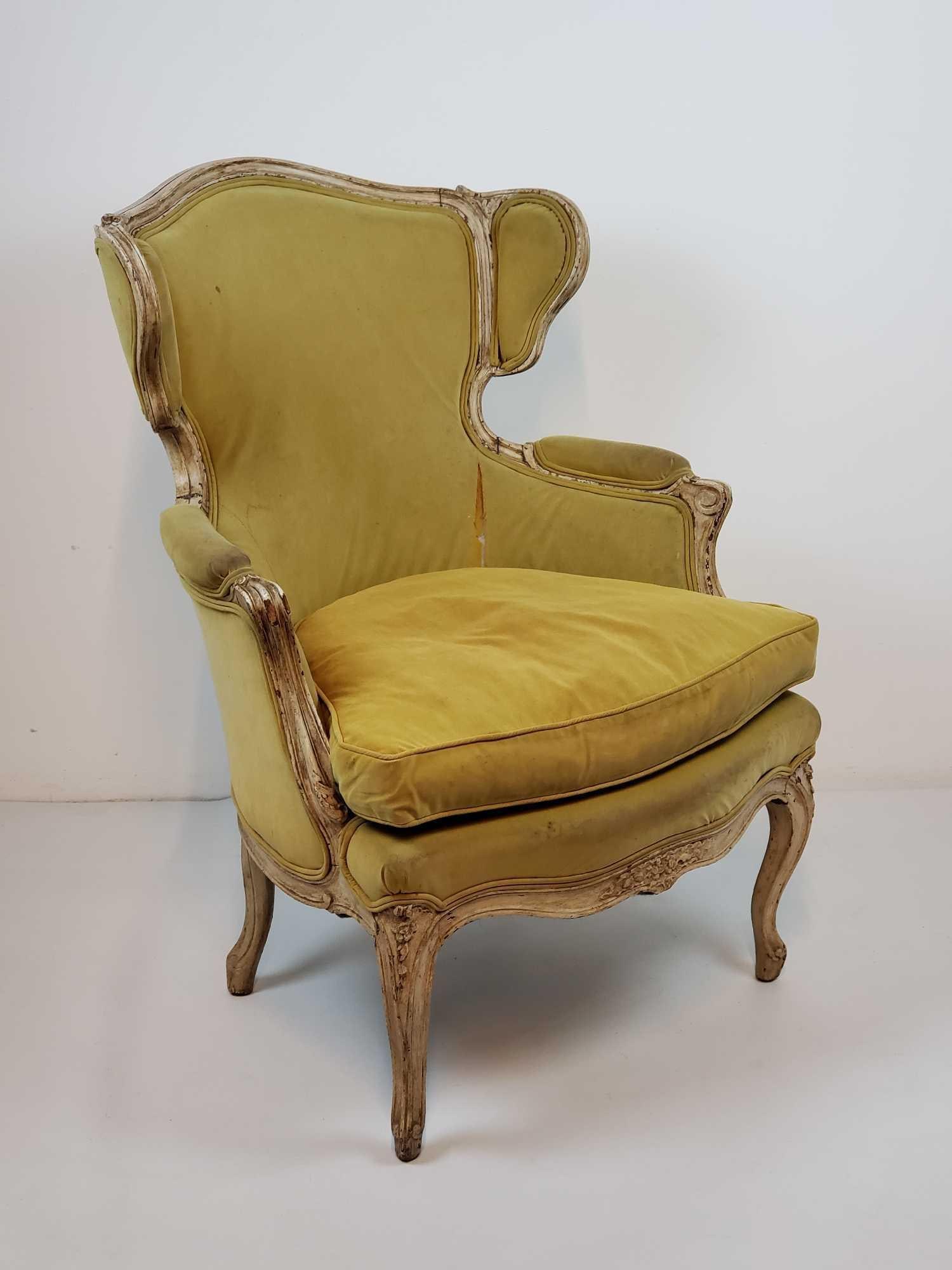 VINTAGE LOUIS XV STYLE PAINT DECORATED WINGBACK BERGERE ARMCHAIR (1 of 12)