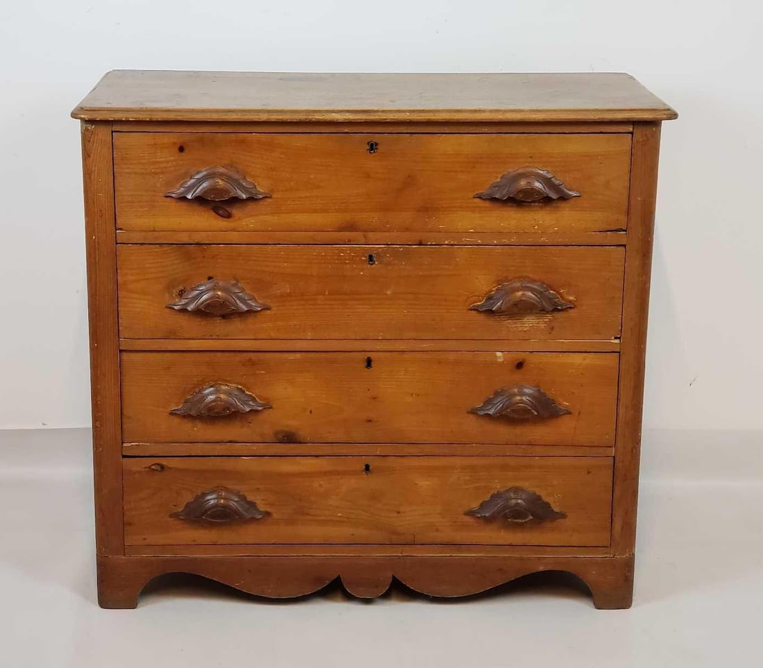 ANTIQUE FOUR DRAWER PINE CHEST (1 of 11)