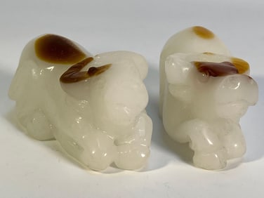 PAIR OF CARVED CHINESE WHITE JADE WATER BUFFALO