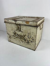 VINTAGE DISTRESSED WHITE PAINTED METAL BREAD BOX