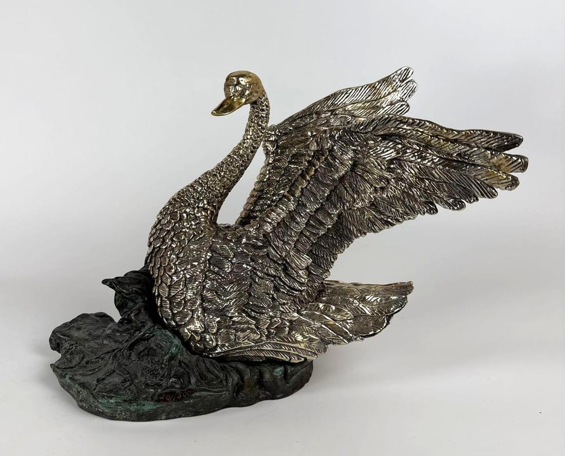 VINTAGE D'ARGENTA SILVER SWAN SCULPTURE BY JAVIER ARENAS PEREZ SIGNED AND NUMBERED (1 of 11)