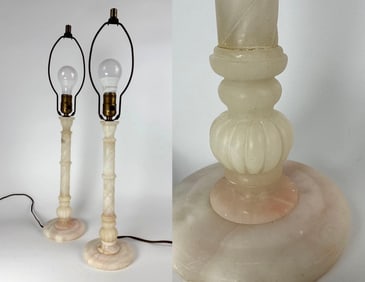 PAIR OF ALABASTER CANDLESTICK LAMPS ITALY FOR BONWIT TELLER