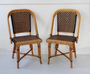PAIR OF BALLARD DESIGNS 'PARIS' FRENCH BISTRO RATTAN DINING CHAIRS