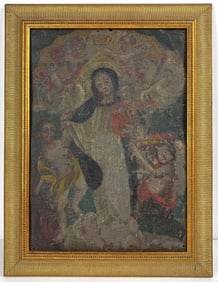 FRAMED MEXICAN OUR LADY OF GUADALUPE RETABLO PAINTING ON TIN