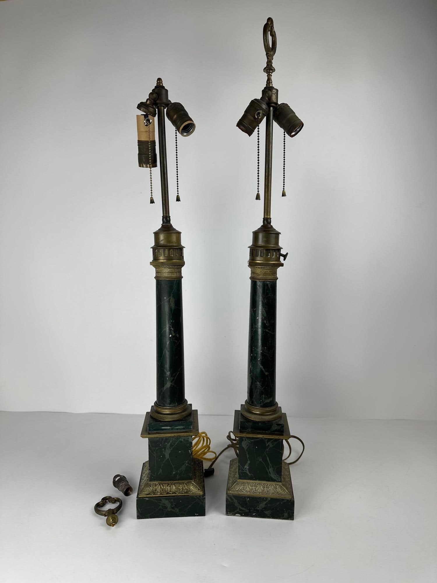 PAIR OF FRENCH EMPIRE STYLE TOLE FAUX MARBRE COLUMN TABLE LAMPS (1 of 17)