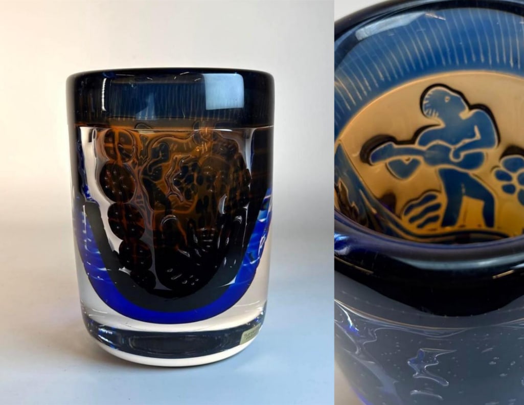 ORREFORS EDVIN OHRSTROM ARIEL ART GLASS VASE SIGNED: *A signed Swedish Art Glass Vase marked on bottom Areil Gallery 33-85, Orrefors 9087813 Edwin Ohrstrom. Dimensions: 7” x 5” dia Maker: Orrefors Provenance: A New York Collector Alth