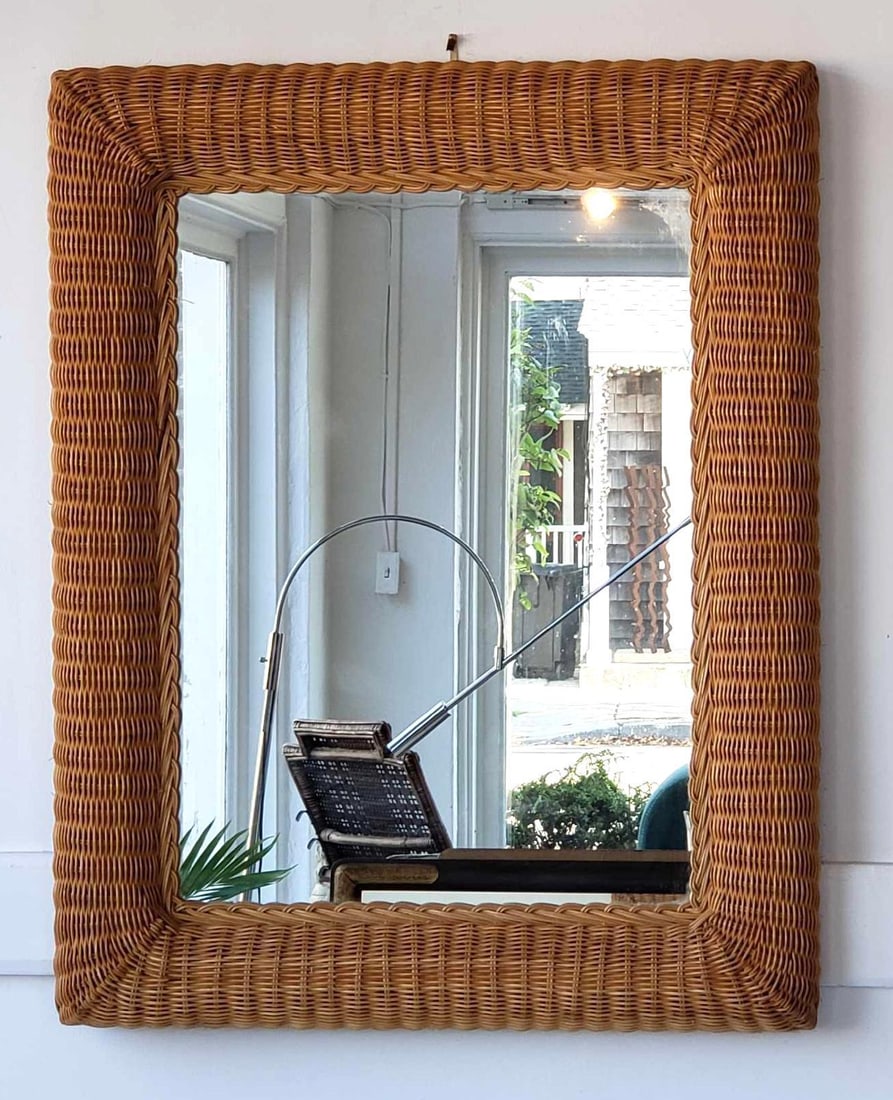 VINTAGE WOVEN RATTAN FRAMED MIRROR (1 of 9)