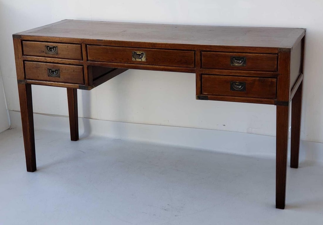 MID CENTURY CHINESE CAMPAIGN STYLE BRASS MOUNTED DESK (1 of 18)