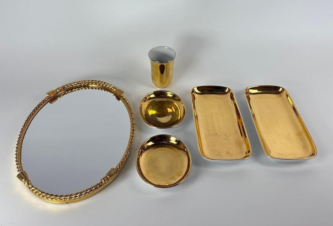 ROPE AND TASSELS HOLLYWOOD REGENCY VANITY TRAY WITH OBERMAIER VANITY ACCESSORIES LOT (1 of 11)