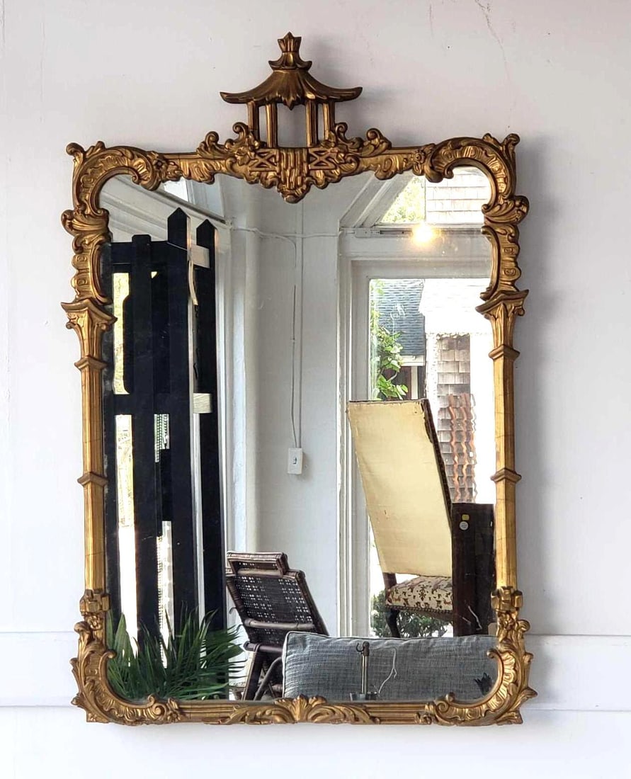 UNUSUAL PAGODA MOTIF VINTAGE GILT FRAME MIRROR (1 of 12)