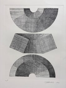 CLEMENT MEADMORE ARTIST PROOF PRINT 1992 "THREE VIEWS OF HALF CIRCLE MODULE"
