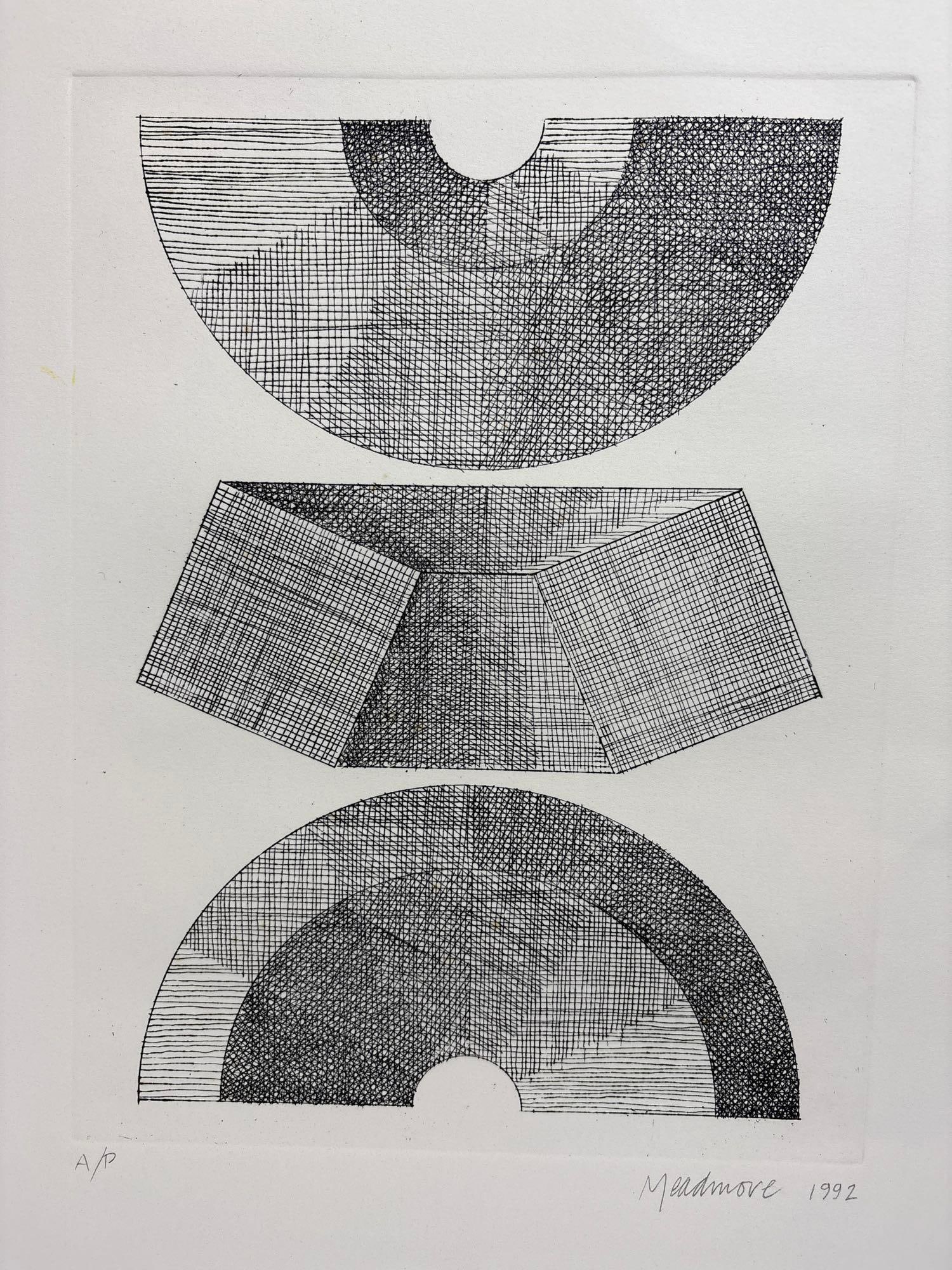 CLEMENT MEADMORE ARTIST PROOF PRINT 1992 "THREE VIEWS OF HALF CIRCLE MODULE" (1 of 4)